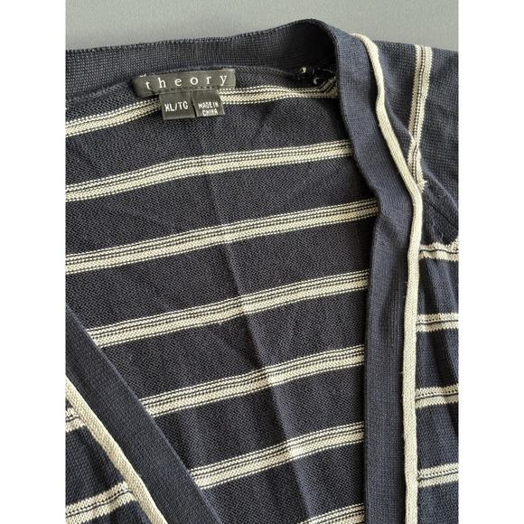 Theory Men's Striped Cardigan Size XL | Silk Cotton Blend | Navy White - Picture 1 of 7